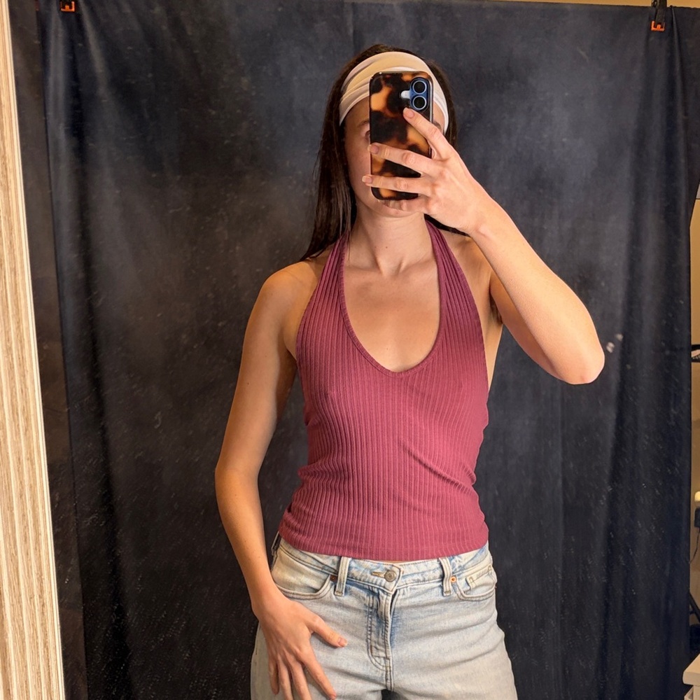 Ribbed Halter Tank Top - Mauve